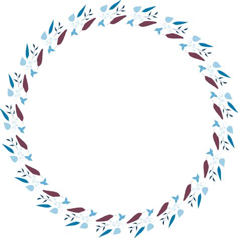 Round Frame Of Horizontal Blue Leaves Isolated Nature Frame On White