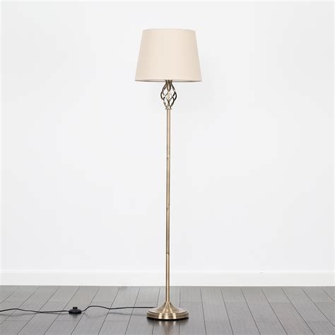 Traditional Style Antique Brass Barley Twist Floor Lamp With Beige