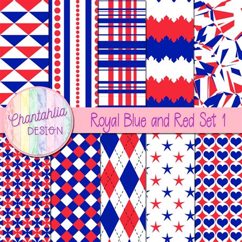 Free Royal Blue And Red Digital Papers With Patterned Designs