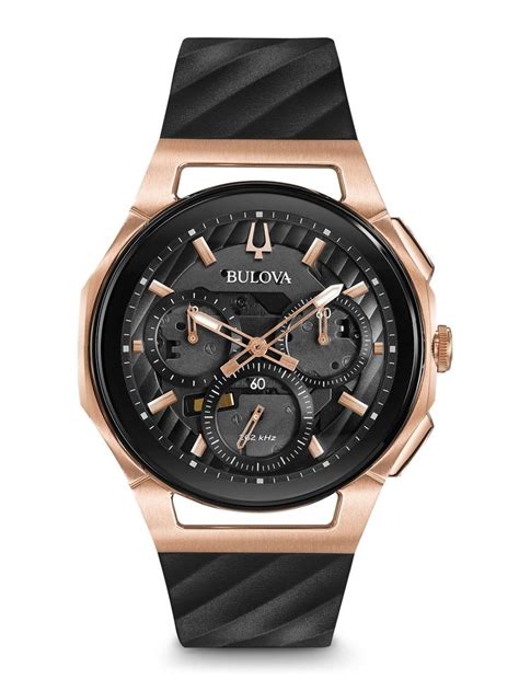 Men S Chronograph Rose Gold Black Dial Luxury CURV Watch Bulova