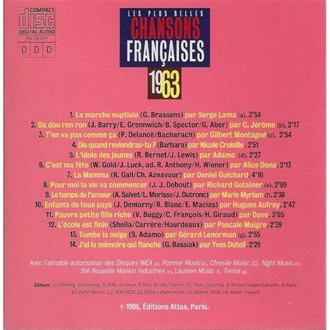 Les plus belles chansons française 1963 de Various CD chez kroun2