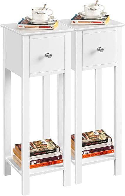 Yaheetech White Slim Bedside Table Set Of 2 Narrow Wooden Nightstand