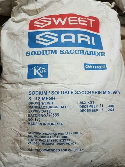 Purity 98 Sodium Saccharin Powder Packaging Type Bag 25 Kg At Rs