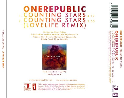 Car Tula Trasera De Onerepublic Counting Stars Cd Single Portada