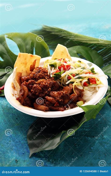 Nasi Campur Bali Popular Balinese Meal Of Rice With Meat Typical