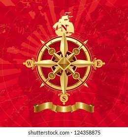 Golden Ancient Compass Rose On Wooden Stock Vector (Royalty Free) 649382410