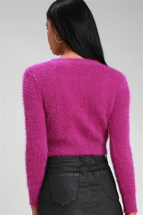 Magenta Purple Sweater Fuzzy Sweater Fuzzy Cropped Sweater Lulus