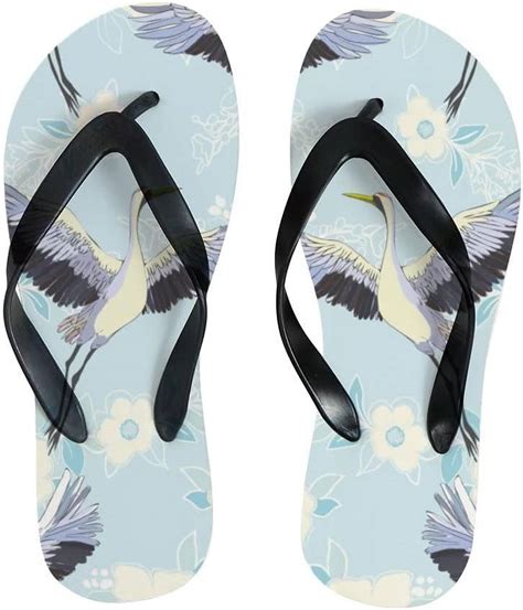 Freeamg Flip Flops Elegant Birds Crane Blue Thong Slip On Slippers