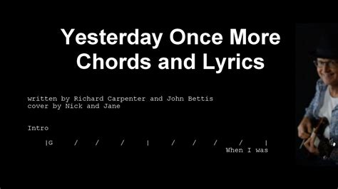 Yesterday Once More Chords And Lyrics Tab Youtube