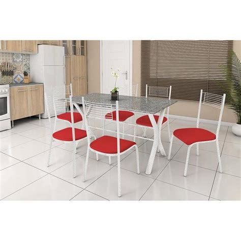 Conjunto De Mesa Miame 150 Cm 6 Cadeiras Buenos Aires Branco E