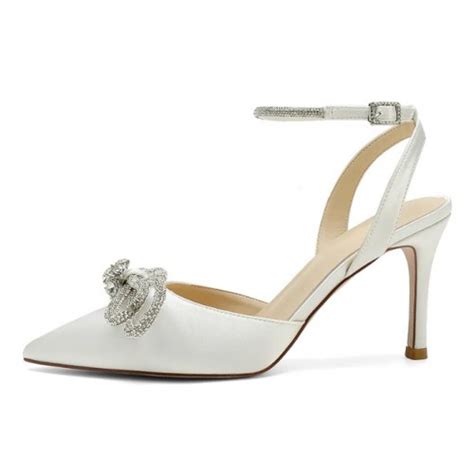 BELLA Ivory Wedding High Heels with Rhinestone Bow and Strap