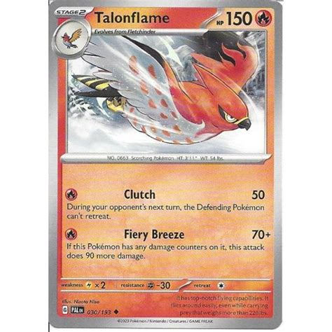 Pokemon Trading Card Game 030 193 Talonflame Uncommon Card SV 02