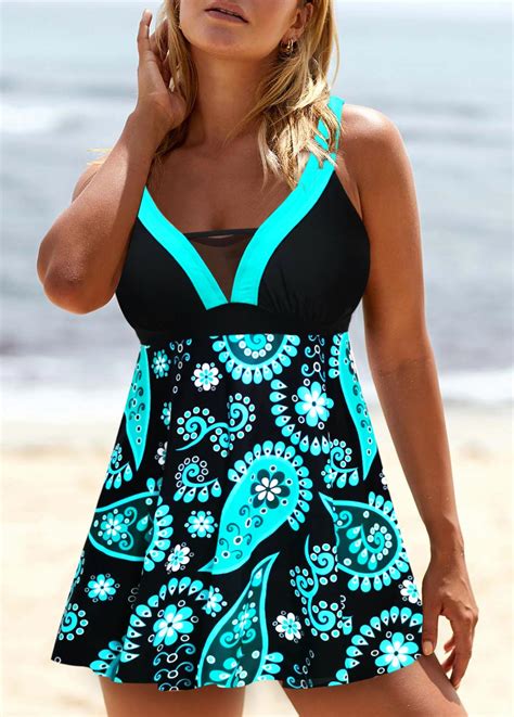 Cyan Paisley Print Wide Strap Swimdress Top Usd 31 98