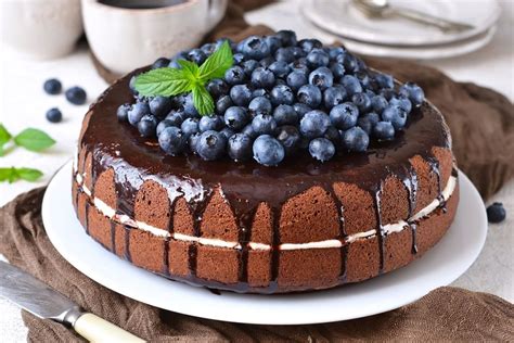 Torta Soffice Ai Mirtilli Con Panna E Glassa Al Cioccolato