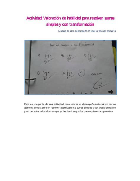 Pdf Sumas Simples Y Con Transformaci N Alumno Alto Desempe O