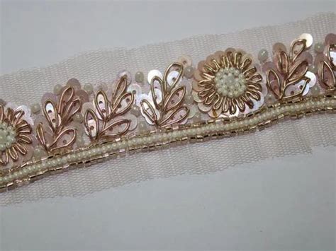 Rose Golden Sequins And Pearl Work Embroidered Border