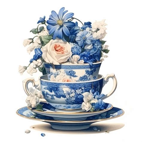 Premium AI Image | There is a painting of a tea cup with flowers in it ...