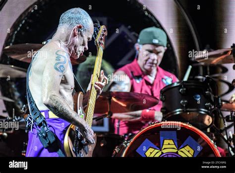 Red Hot Chili Peppers Flea Bass Chad Smith Drums Live In Buenos Aires Argentina Stock