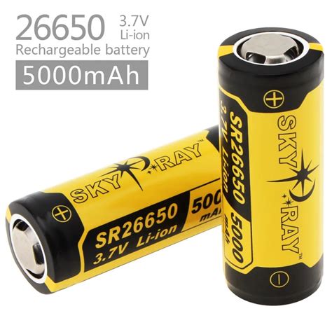 2pcs Skyray 3 7V 5000mAh High Capacity 26650 Li Ion Rechargeable