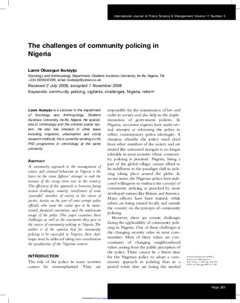 Pdf The Challenges Of Community Policing In Nigeria