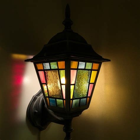 Stained Glass Outdoor Wall Light Monastery Etsy Stained Glass Lamp Shades Stained Glass