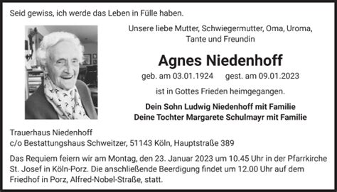 Traueranzeigen Von Agnes Niedenhoff WirTrauern