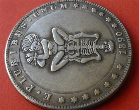 1890 Hobo Dollar Coin Sexy Woman Having Fun With A Skeleton Etsy