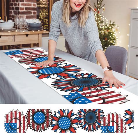 SDJMa 4th Of July Decorations Blue Star Table Runner 12x70 Inch America