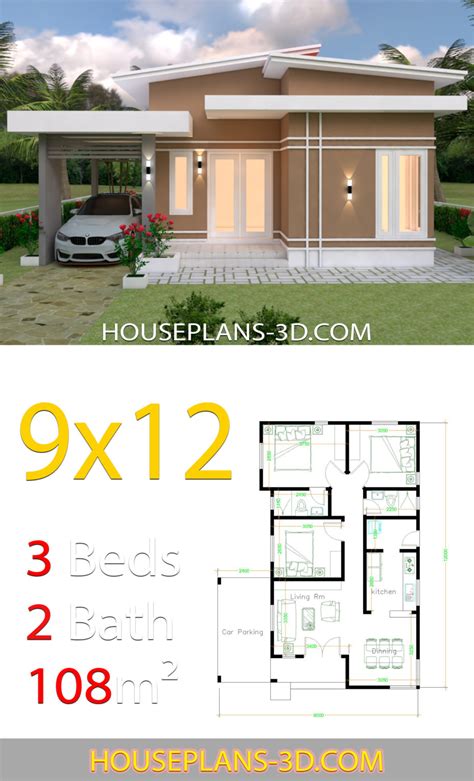 House Design 10x10 With 3 Bedrooms Hip Roof House Plans 3d 49b