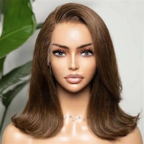 Preplucked Short Bob 250 Density Straight Brown Jewish 5x5 Silk Base European Human Hair Wigs