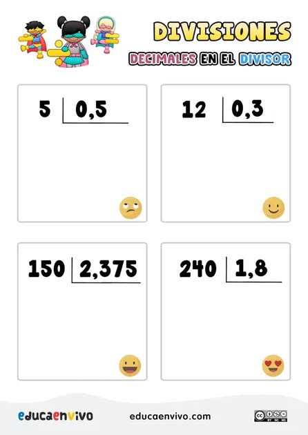 50 Ejercicios De Divisiones Con Decimales Y SOLUCIONES