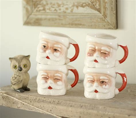 Vintage Santa Mugs Set Of 4 Holiday Santa Claus By Theginghamowl