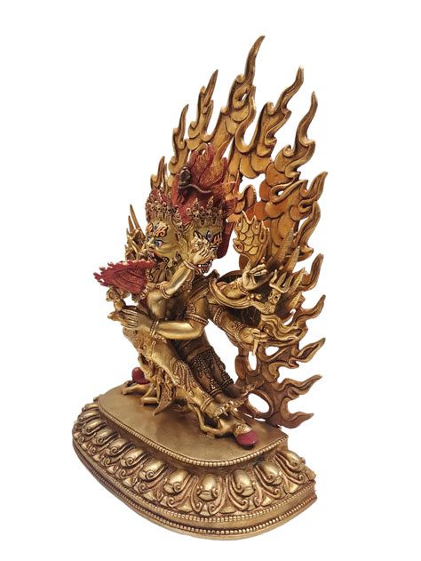 Buddhist Statue Of Vajrakilaya Dorje Phurba With Full Gold Plated