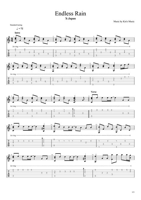 X Japan Endless Rain Easy Guitar Fingerstyle For Beginner Sheets By