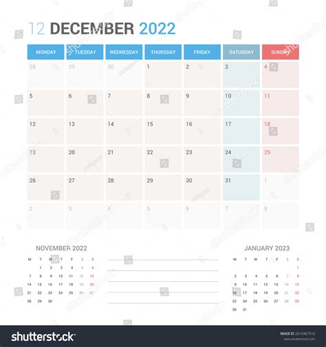 December 2022 Planner Calendar Week Starts Stock Vector Royalty Free 2014367510 Shutterstock