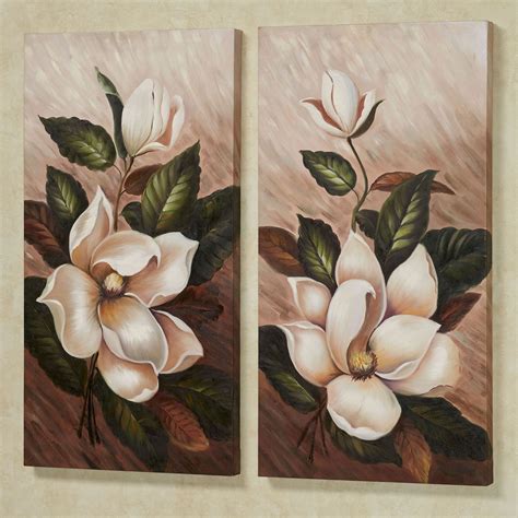 Annas Magnolias Floral Handpainted Canvas Wall Art Set In Floral