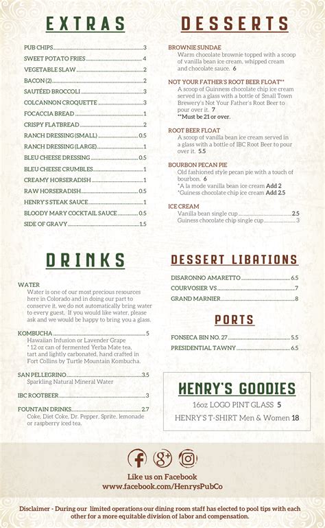 Menu | Henry's Pub