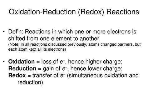 PPT Oxidation Reduction Redox Reactions PowerPoint Presentation