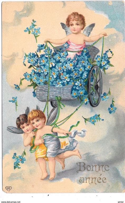 Pin By SewMaggie On Forget Me Nots Flower Cart New Year Postcard