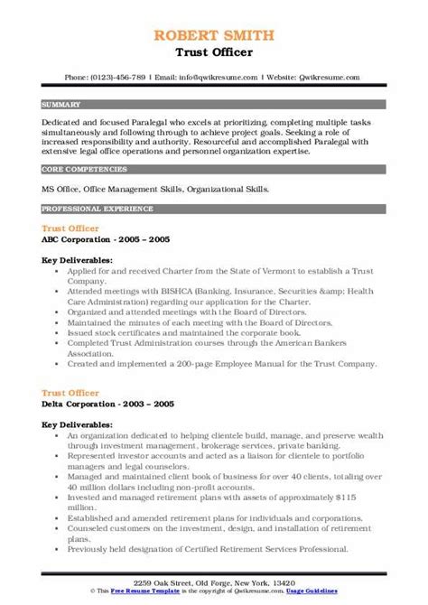 Trust Officer Resume Samples Qwikresume