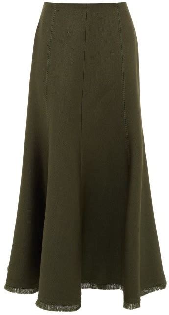 Gabriela Hearst Amy Fluted Wool Blend Midi Skirt Khaki Shopstyle