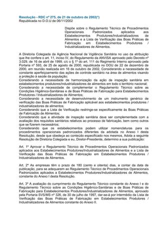 N Alimento Rdc nº 275 2002 indústria de alimentos PDF