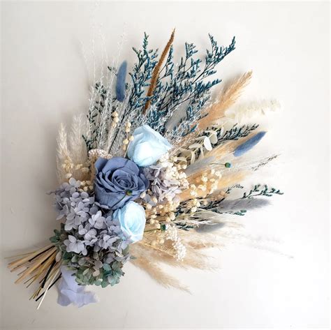 Preserved Flower Bouquet Dusty Blue Dried Flower Wedding Etsy Dried