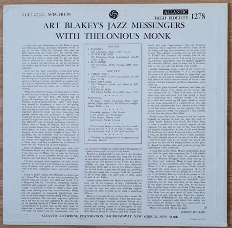 Fs Art Blakeys Jazz Messengers With Thelonious Monk Art Blakeys