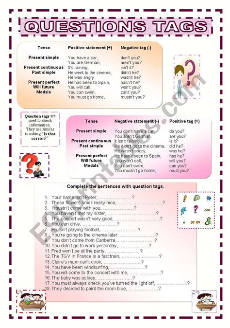 Question Tags ESL Worksheet By Pepelie