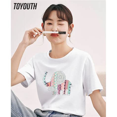 Toyouth Women T Shirt 2023 Summer Short Sleeve O Neck Loose Tees 3d