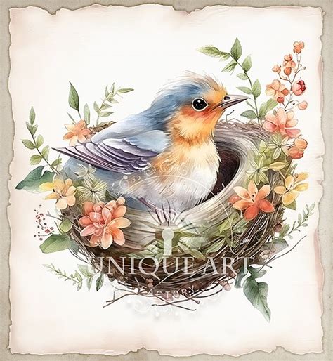 Bird Nests And Flowers Watercolor Clipart Bundle HQ Etsy Bird Art