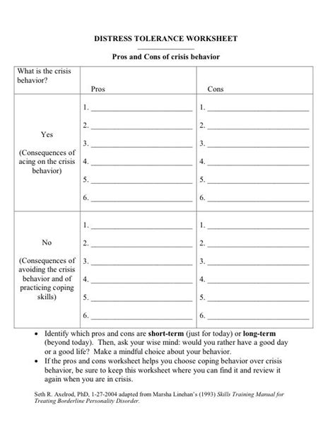 Dbt Pros And Cons Worksheet