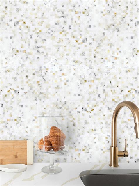 Small Cubes Calacatta Gold Marble Mosaic Tile Backsplash