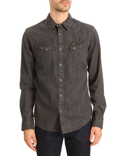 Wrangler Black Western Washed Denim Shirt In Black For Men Lyst